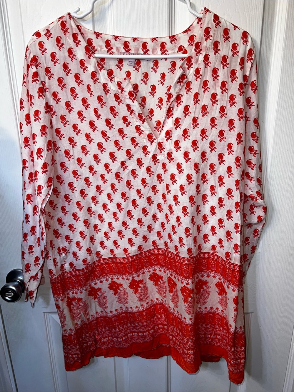 Calypso St. Barth Cotton Block Print Paisley Tunic Top Cover-Up